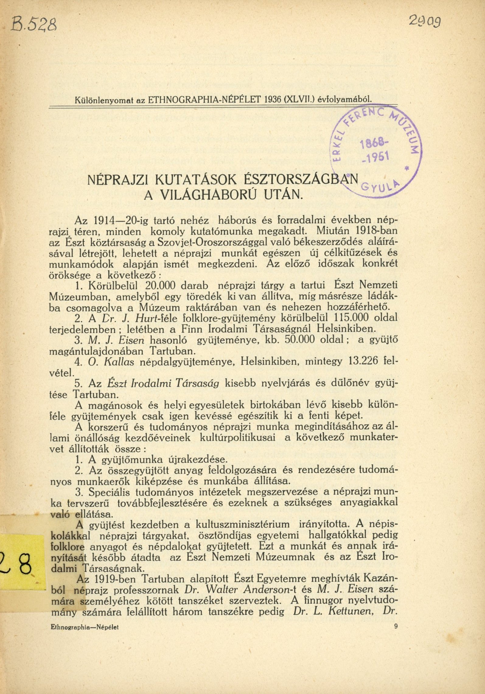 Néprajzi kutatások Észtországban a világháború után (Erkel Ferenc Múzeum és Könyvtár, Gyula CC BY-NC-SA)