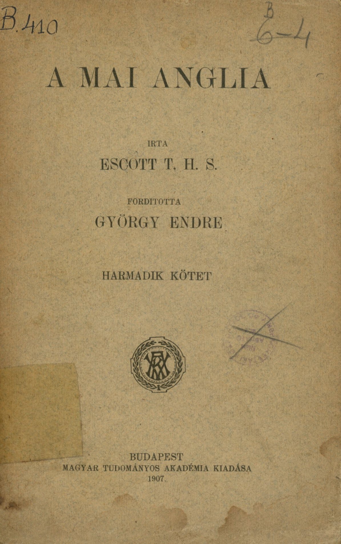 Escott T. H. S. (Erkel Ferenc Múzeum és Könyvtár, Gyula CC BY-NC-SA)