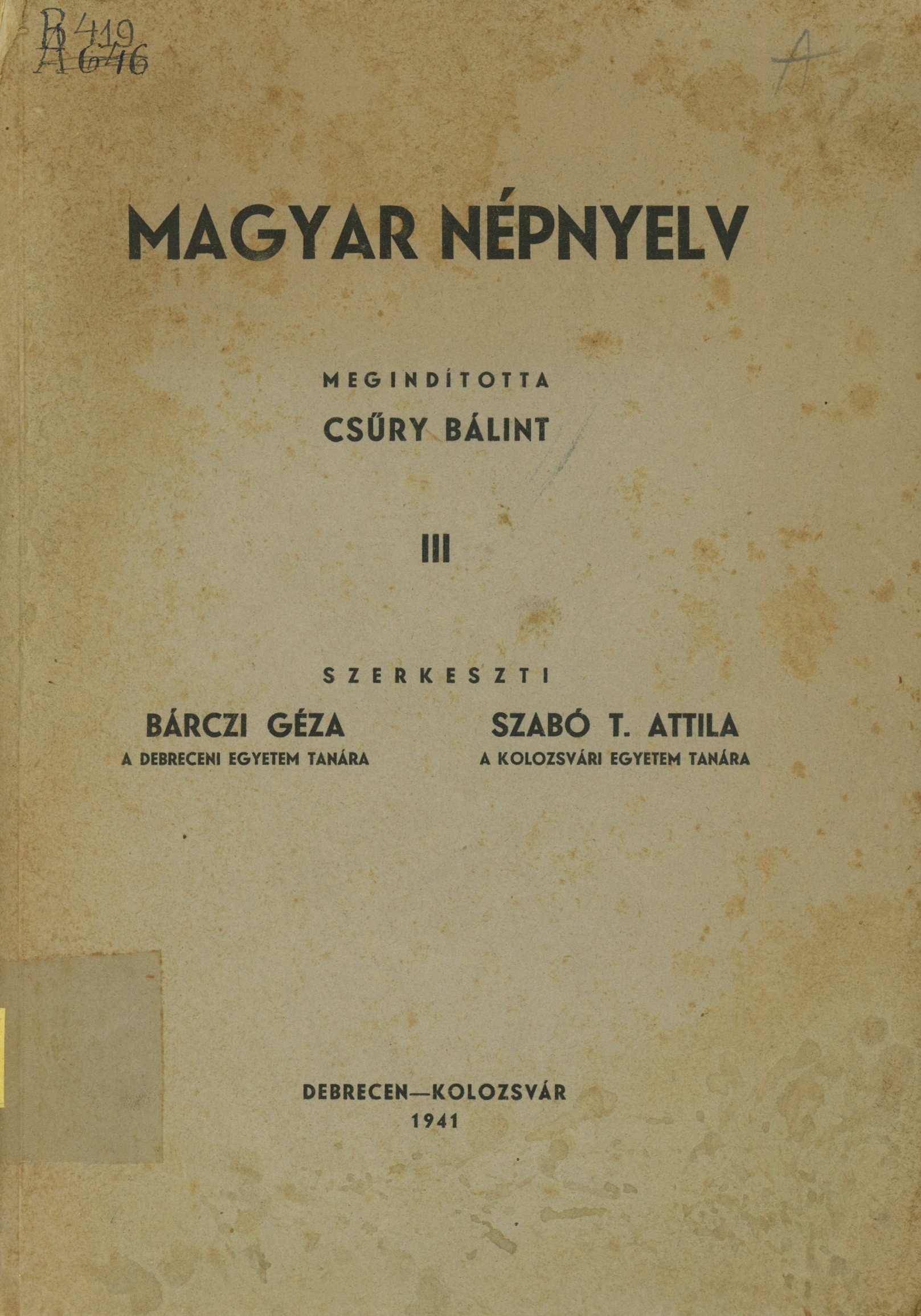 Magyar Népnyelv (Erkel Ferenc Múzeum és Könyvtár, Gyula CC BY-NC-SA)