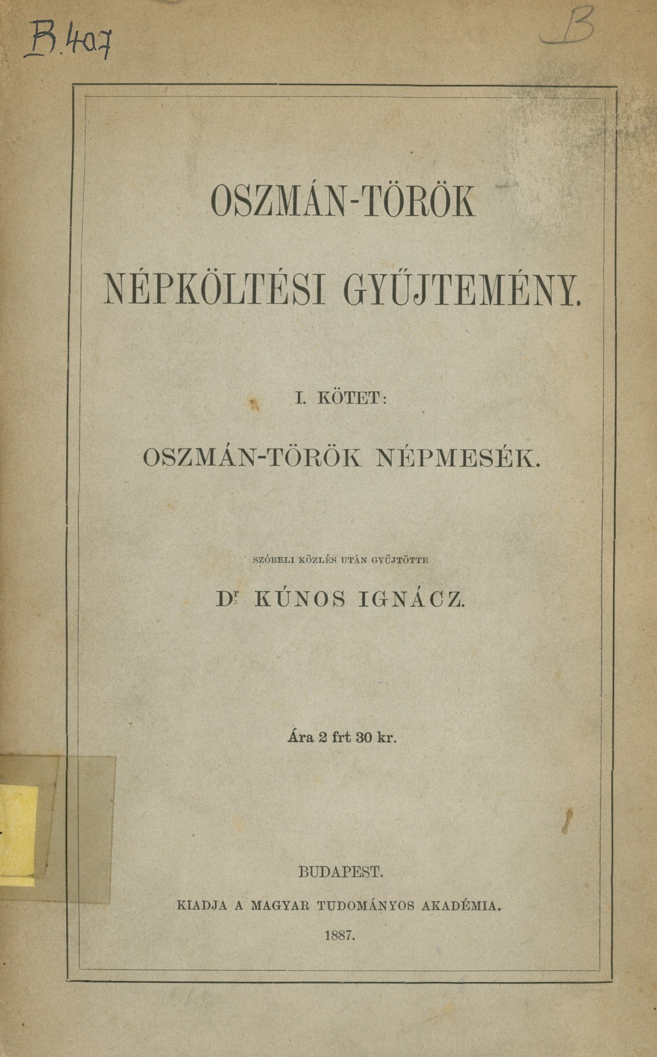 Oszmán - Török Népköltési Gyűjtemény (Erkel Ferenc Múzeum és Könyvtár, Gyula CC BY-NC-SA)