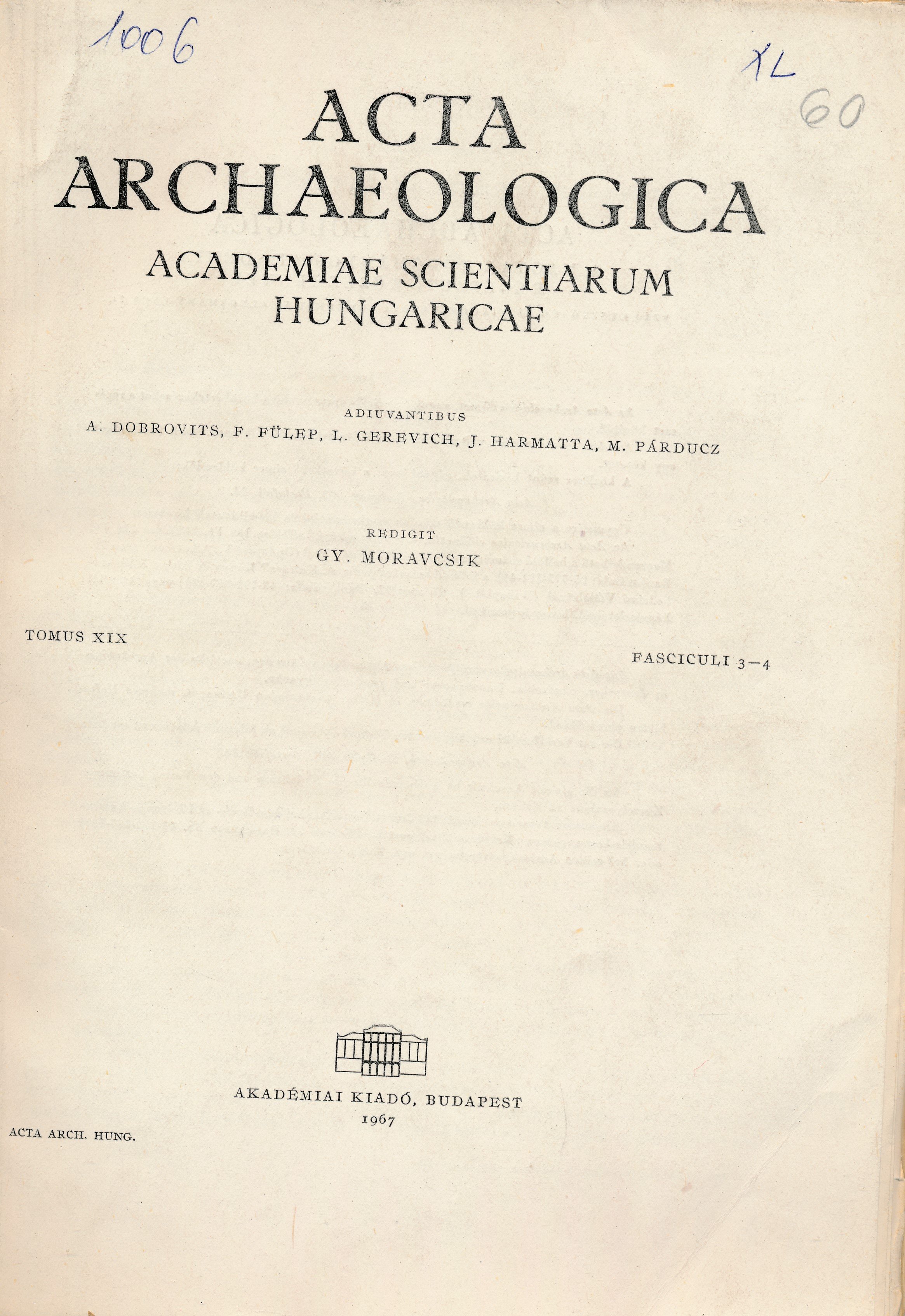 Acta Archaeologica XIX. (Erkel Ferenc Múzeum és Könyvtár, Gyula CC BY-NC-SA)
