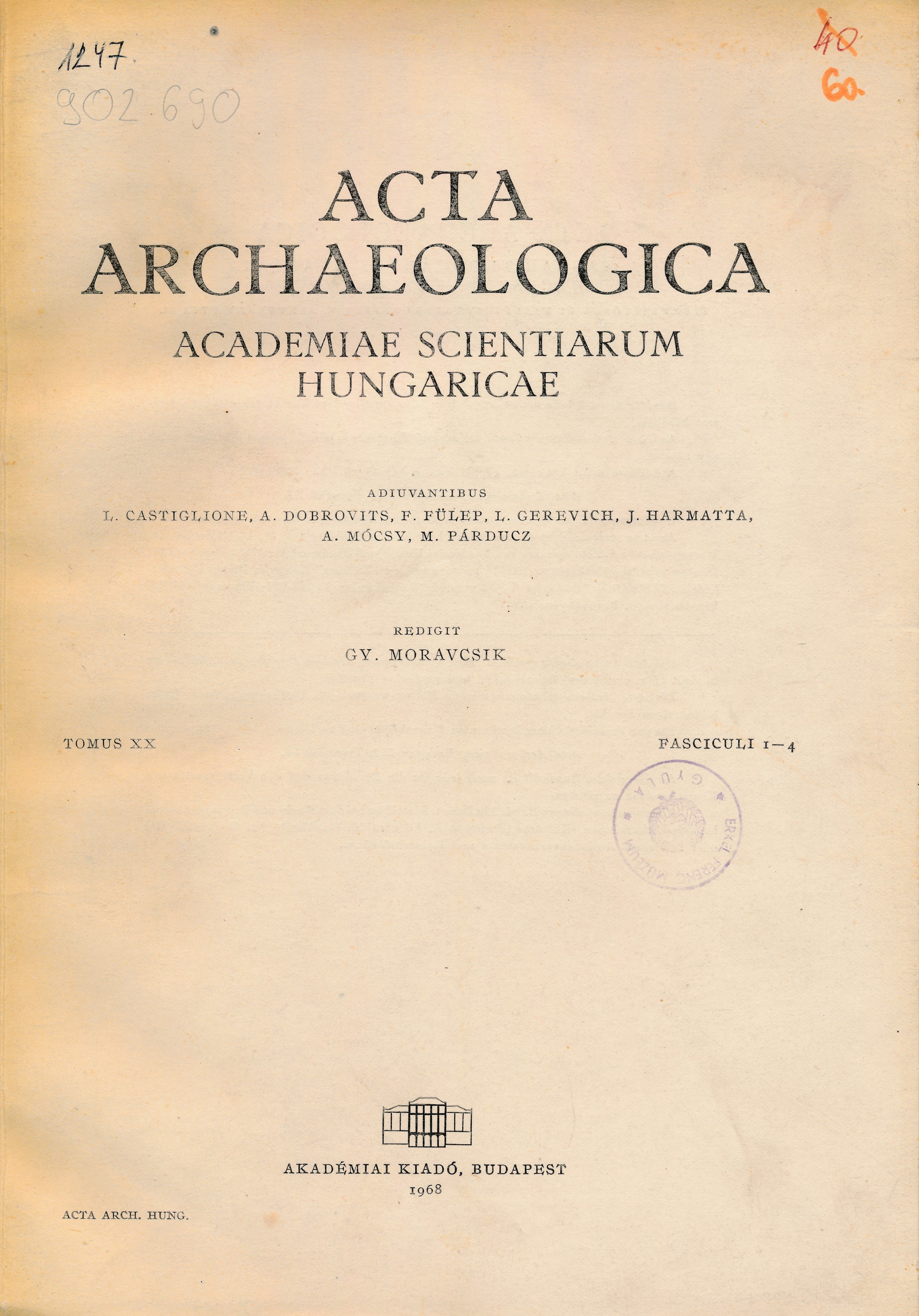 Acta Archaeologica XX. (Erkel Ferenc Múzeum és Könyvtár, Gyula CC BY-NC-SA)