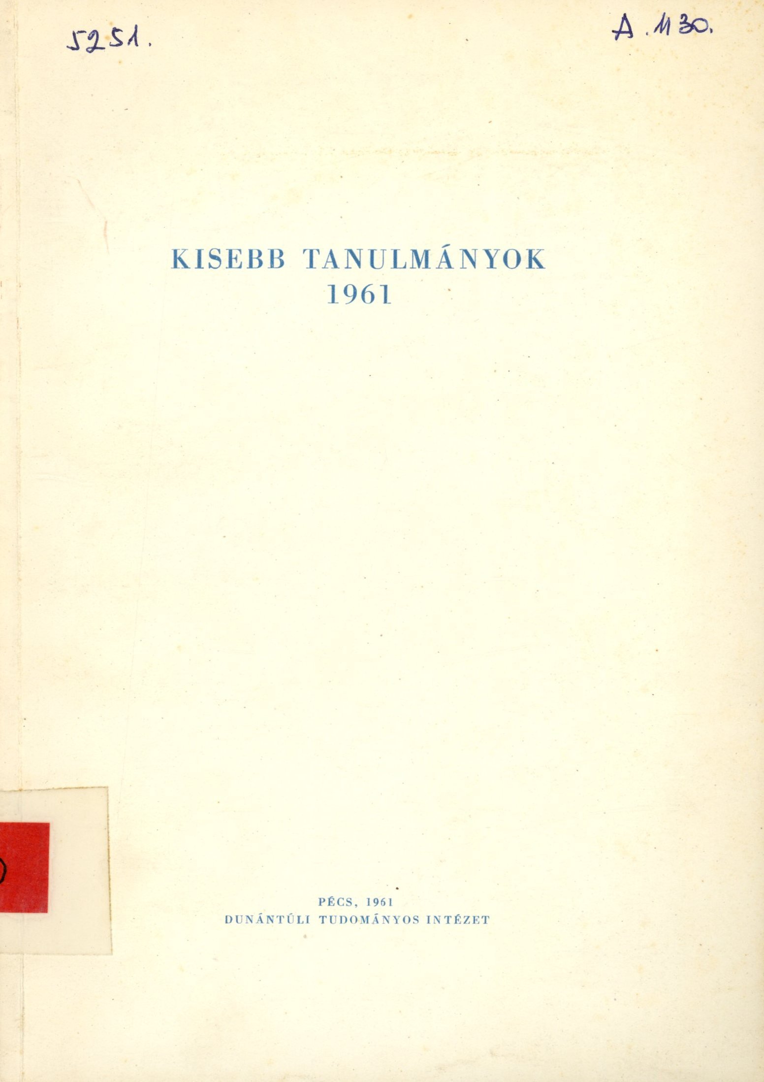Kisebb Tanulmányok 1961 (Erkel Ferenc Területi Múzeum, Gyula CC BY-NC-SA)