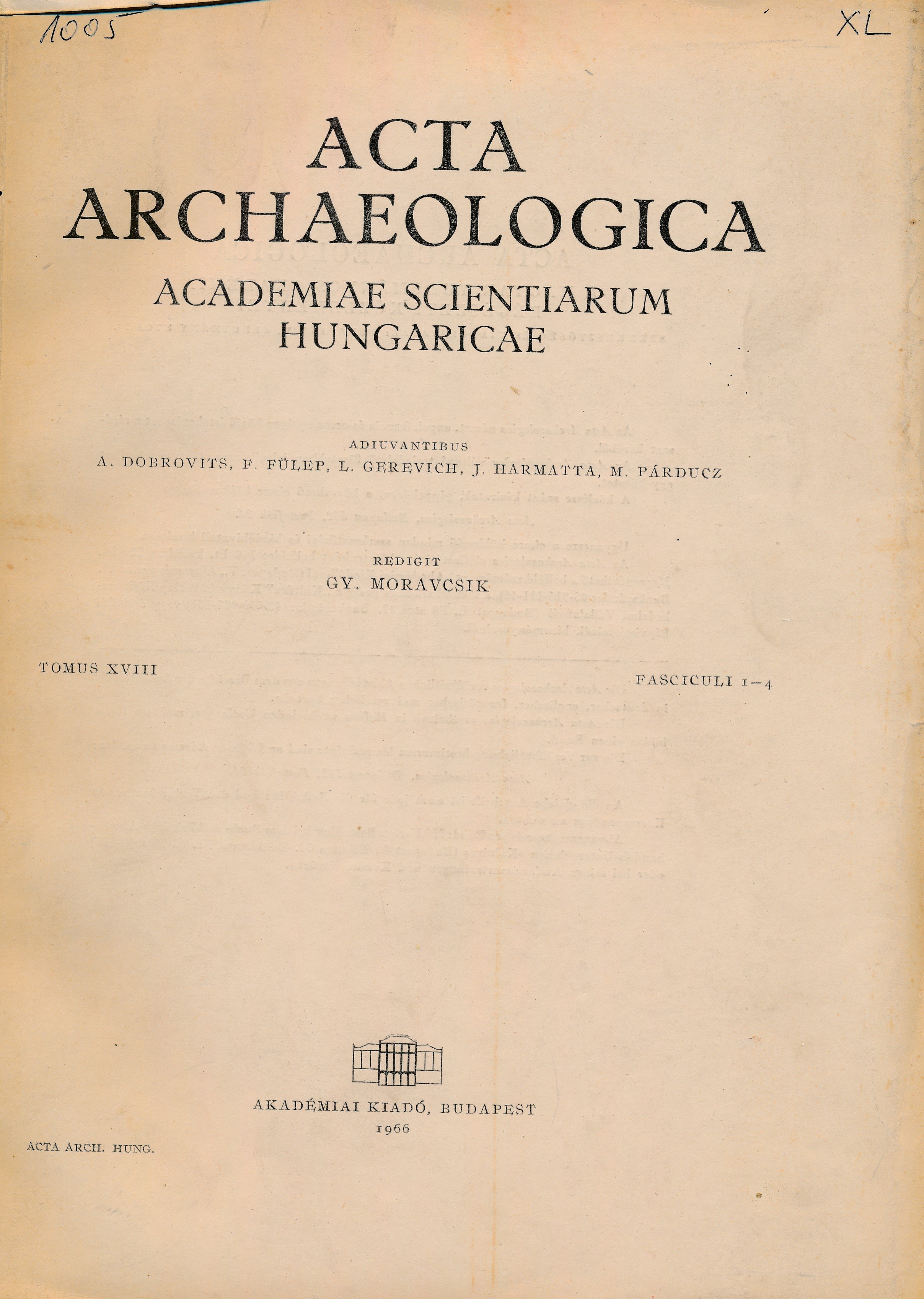Acta Archaeologica 1966. (Erkel Ferenc Területi Múzeum, Gyula CC BY-NC-SA)