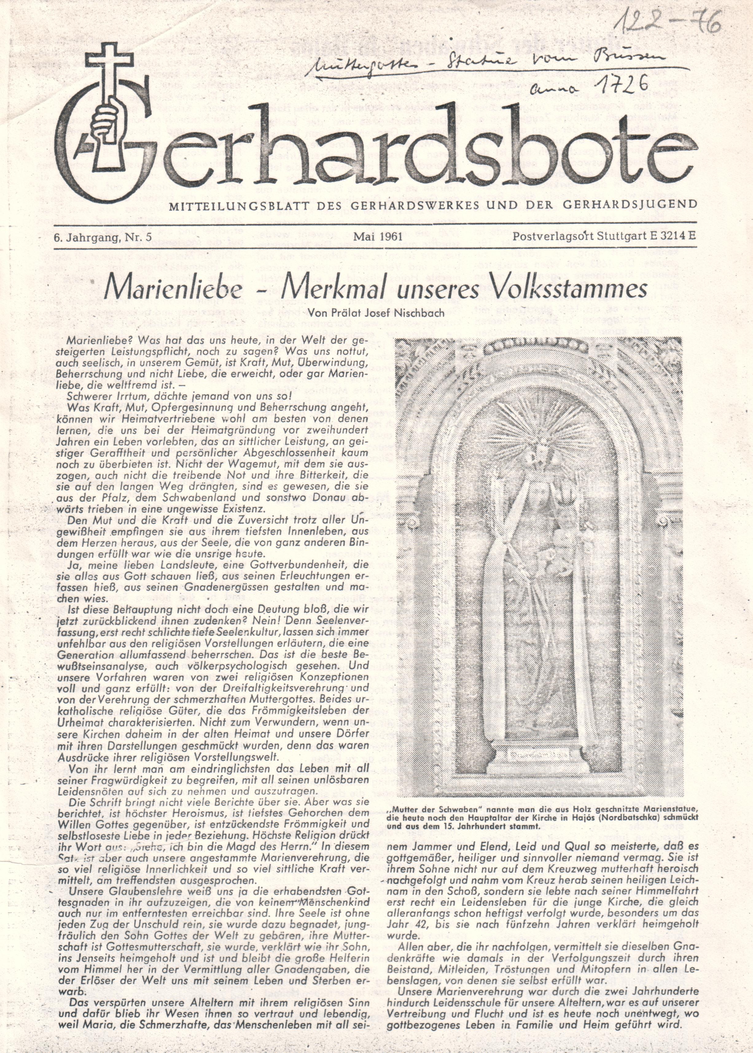 A hajósi búcsújárással kapcsolatos újságcikkek xerox másolata a Gerhardsbote c. újságból. (Viski Károly Múzeum Kalocsa RR-F)