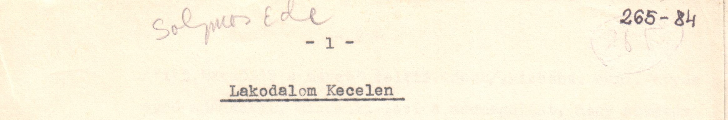 Jegyzetelt gyűjtés egy keceli lakodalomról, az "Orcsik" féle lakodalomról készült jegyzet gépirata. (Viski Károly Múzeum Kalocsa RR-F)