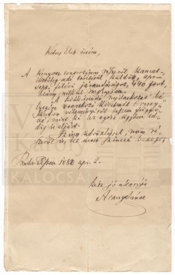 Kéziratos levél (Viski Károly Múzeum Kalocsa RR-F)