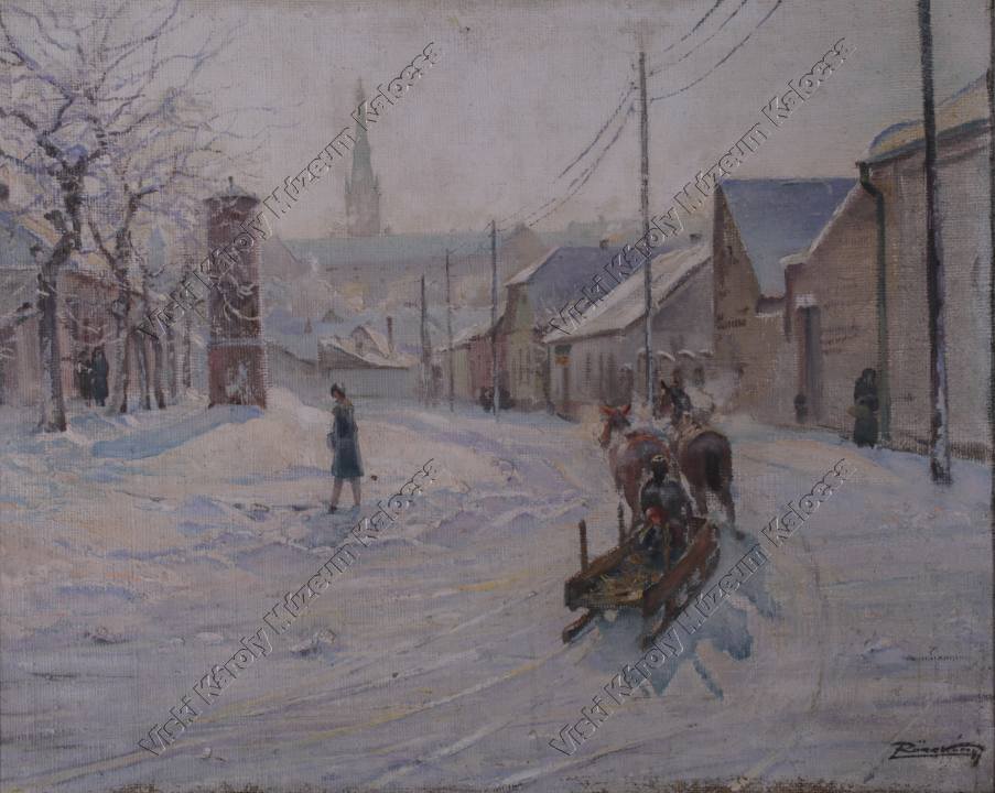 Festmény, "Kalocsai utca -20 Celsius fokos hidegben" (Viski Károly Múzeum Kalocsa RR-F)