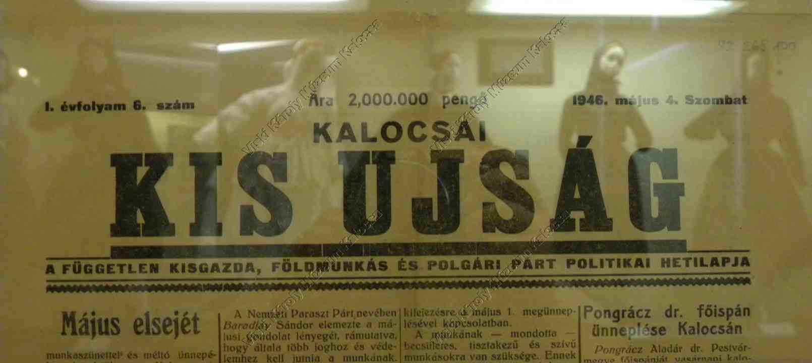 Újság, Kalocsai Újság (Viski Károly Múzeum Kalocsa RR-F)