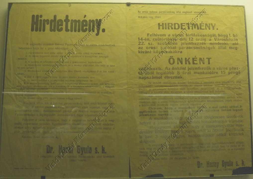 Plakát, Hírdetmény (Viski Károly Múzeum Kalocsa RR-F)