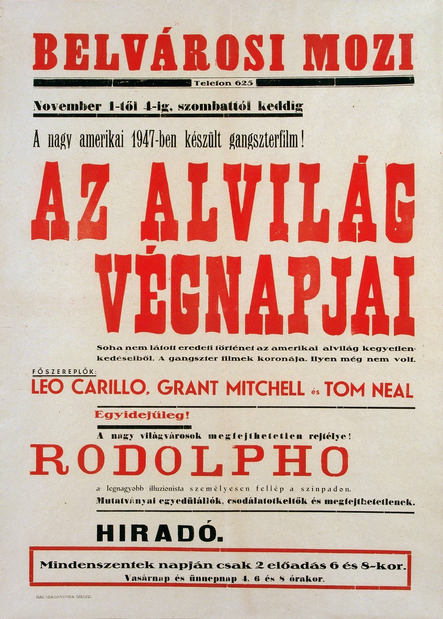 Belvárosi Mozi műsor plakát (Kecskeméti Katona József Múzeum CC BY-NC-SA)