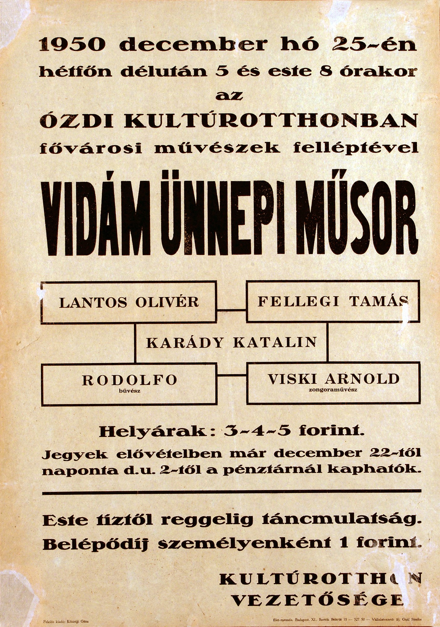 Vidám ünnepi műsor plakát (Kecskeméti Katona József Múzeum CC BY-NC-SA)