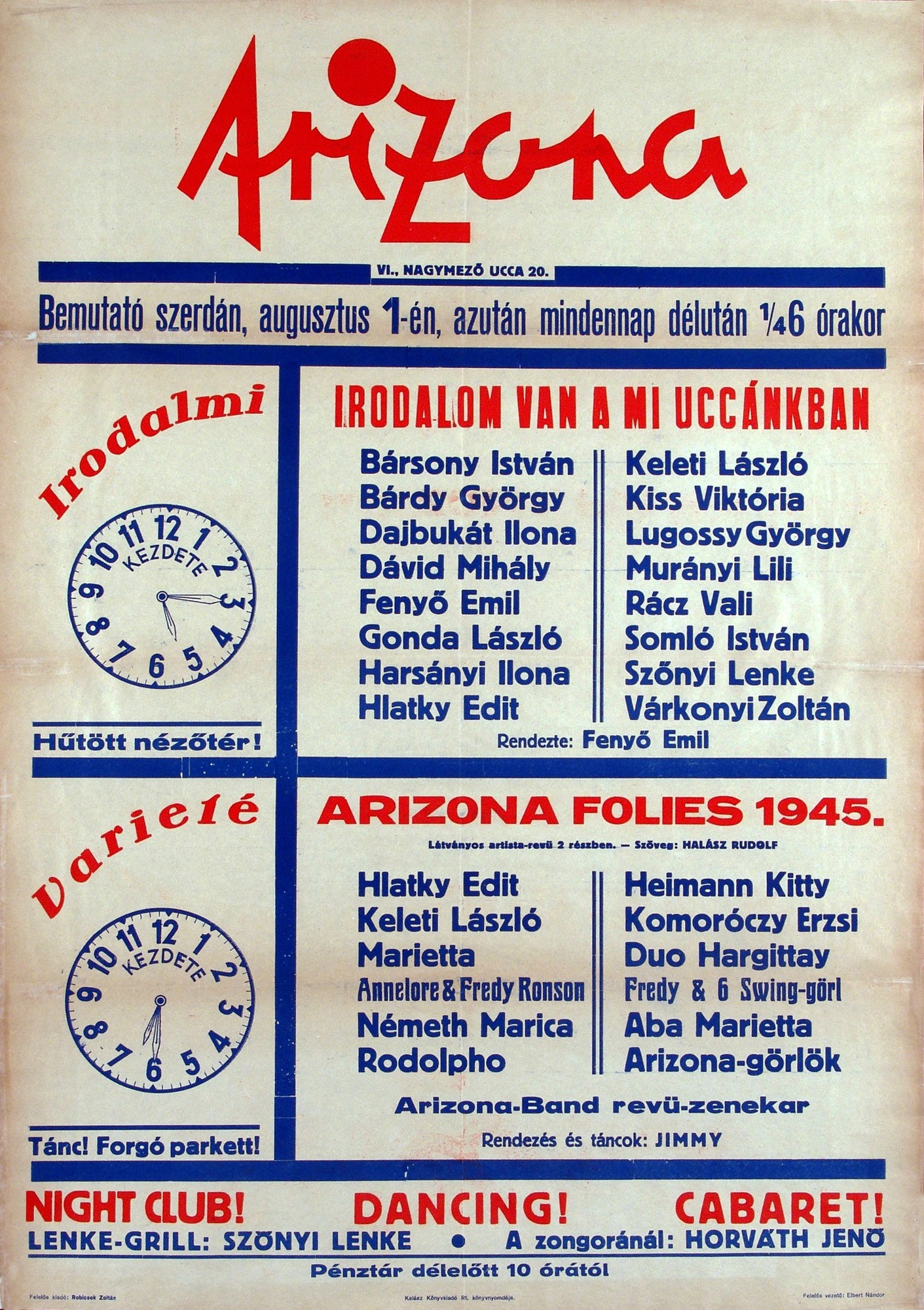 Arizona Irodalmi Varieté színlap (Kecskeméti Katona József Múzeum CC BY-NC-SA)