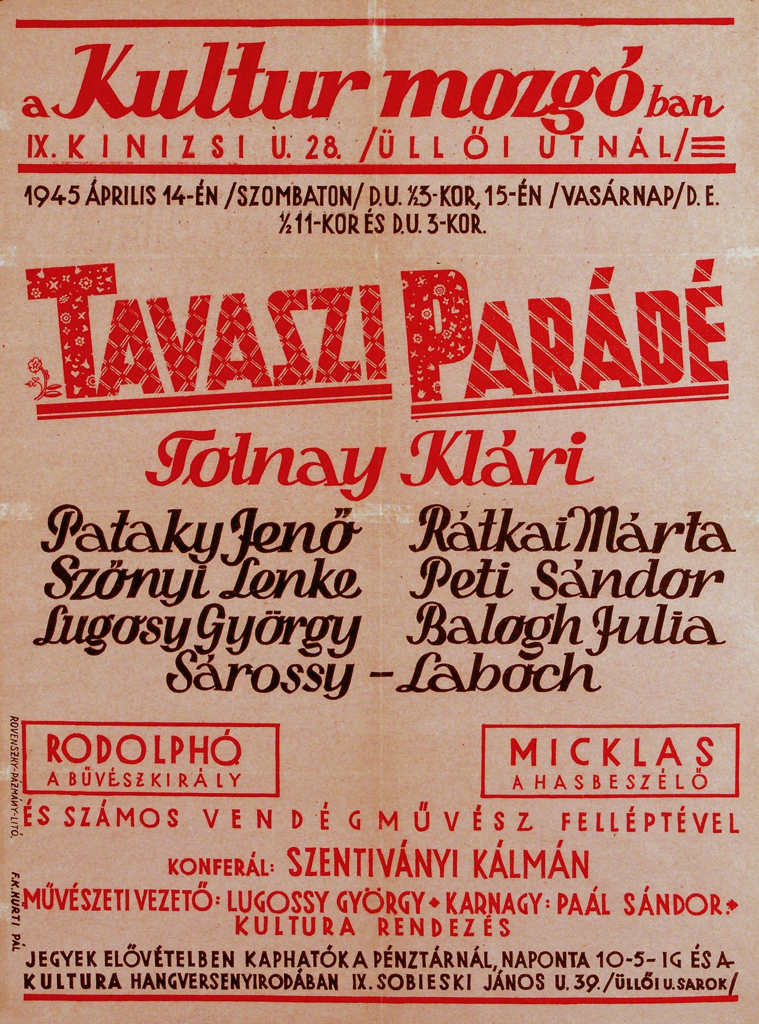 Tavaszi Parádé címen műsorhirdető plakát (Kecskeméti Katona József Múzeum CC BY-NC-SA)