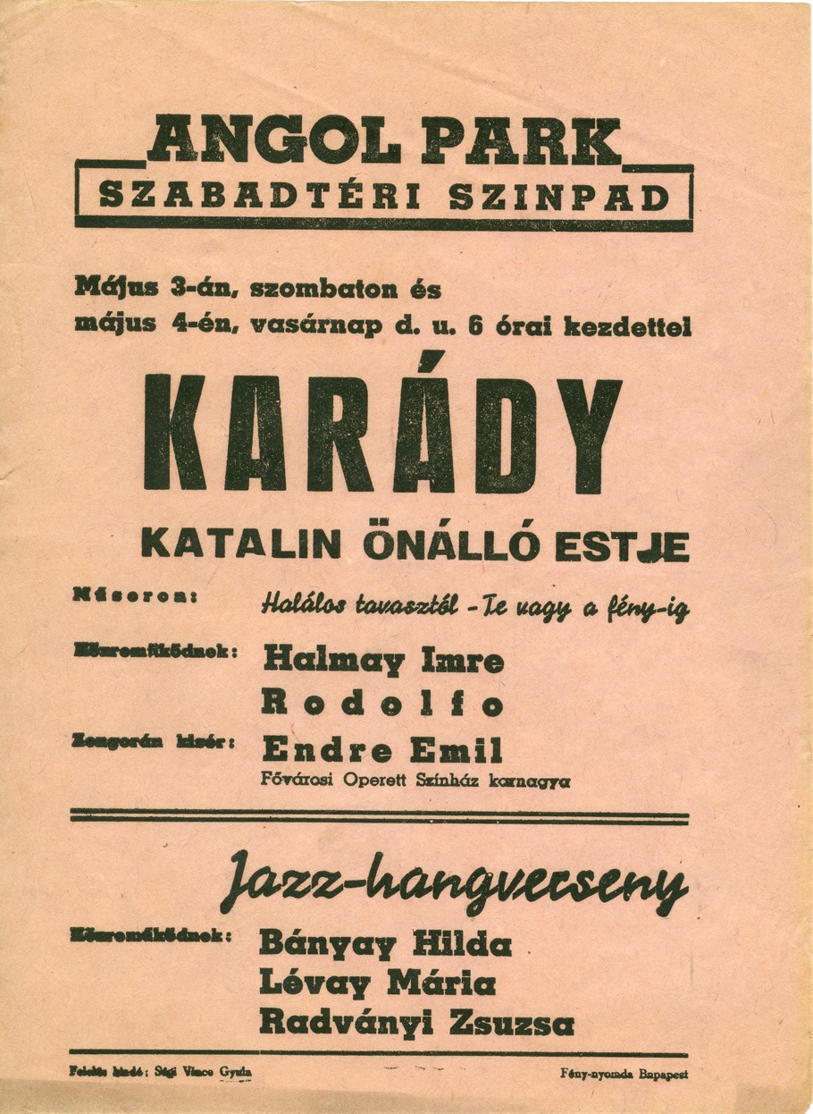Karády Katalin műsorajánló szórólap (Kecskeméti Katona József Múzeum CC BY-NC-SA)