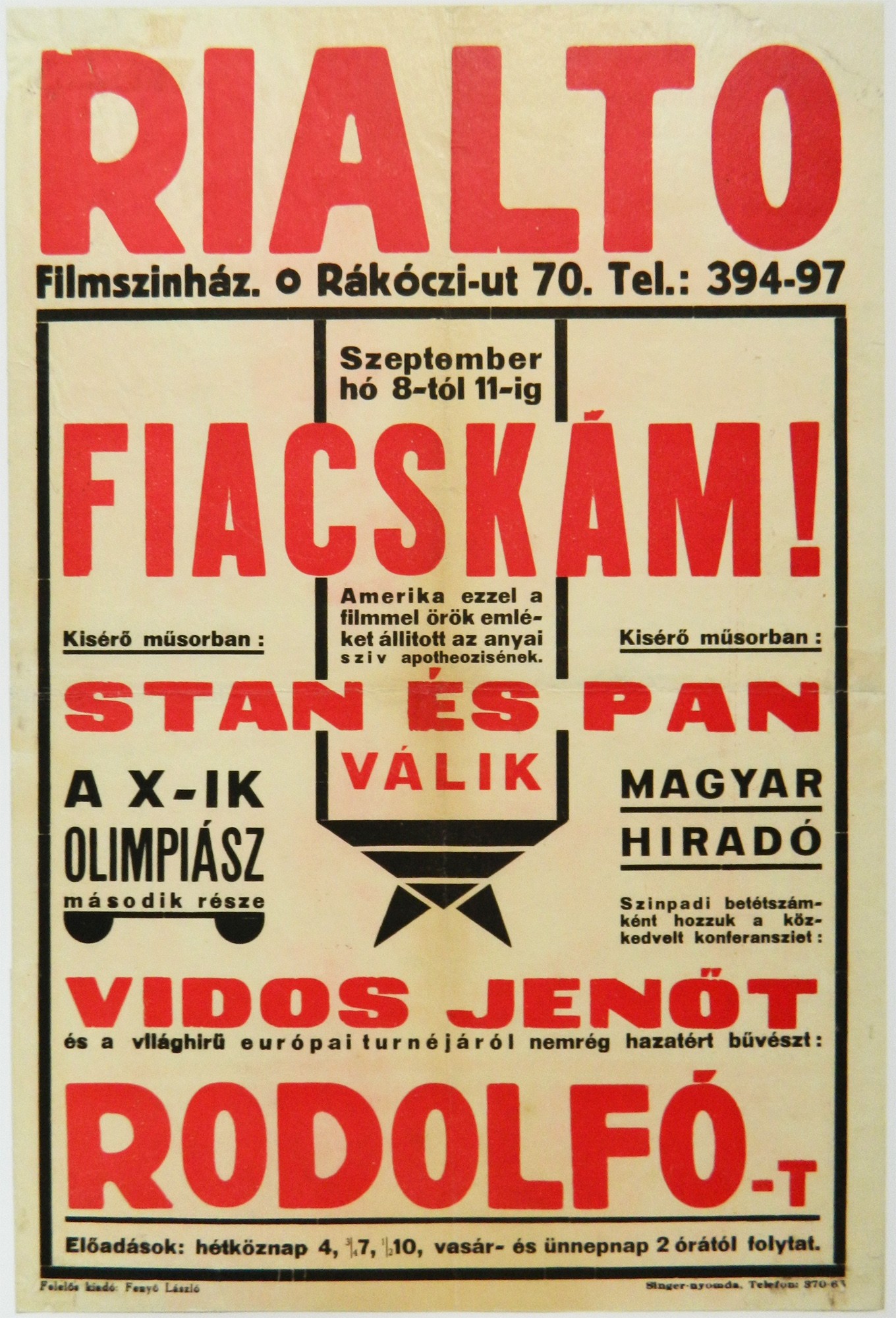 Rialto Filmszínház műsor plakát (Kecskeméti Katona József Múzeum CC BY-NC-SA)