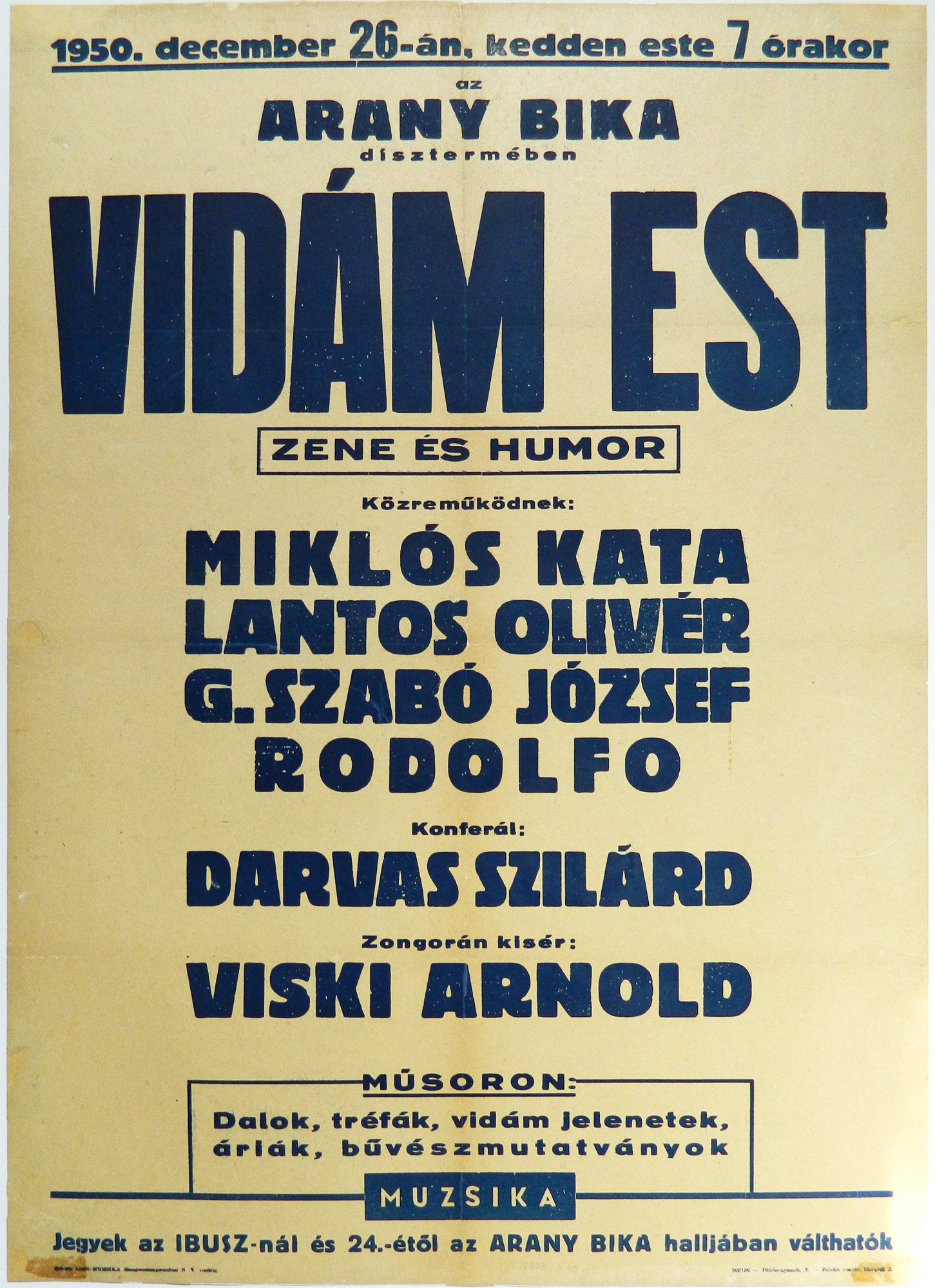 Vidám est műsorhirdető plakát (Kecskeméti Katona József Múzeum CC BY-NC-SA)