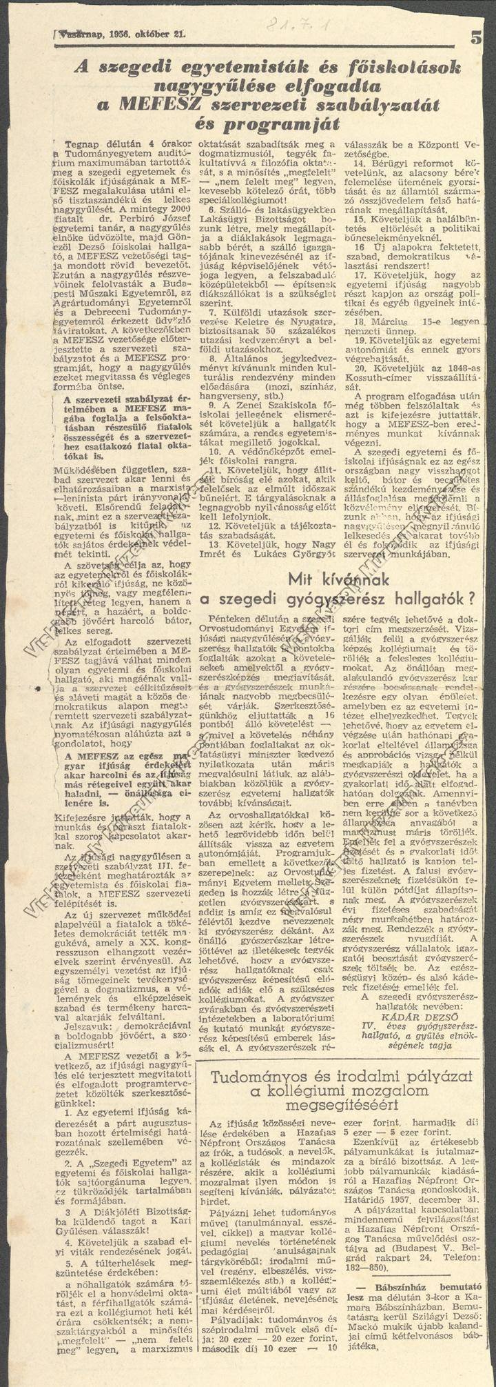 Újságkivágás, Délmagyarország c. lapból (Viski Károly Múzeum Kalocsa RR-F)