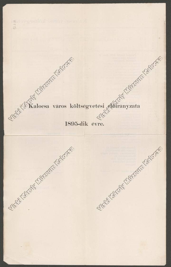 Költségvetési tervezet (Viski Károly Múzeum Kalocsa RR-F)