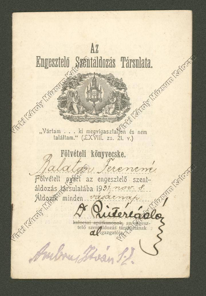 Felvételi könyv (Viski Károly Múzeum Kalocsa RR-F)