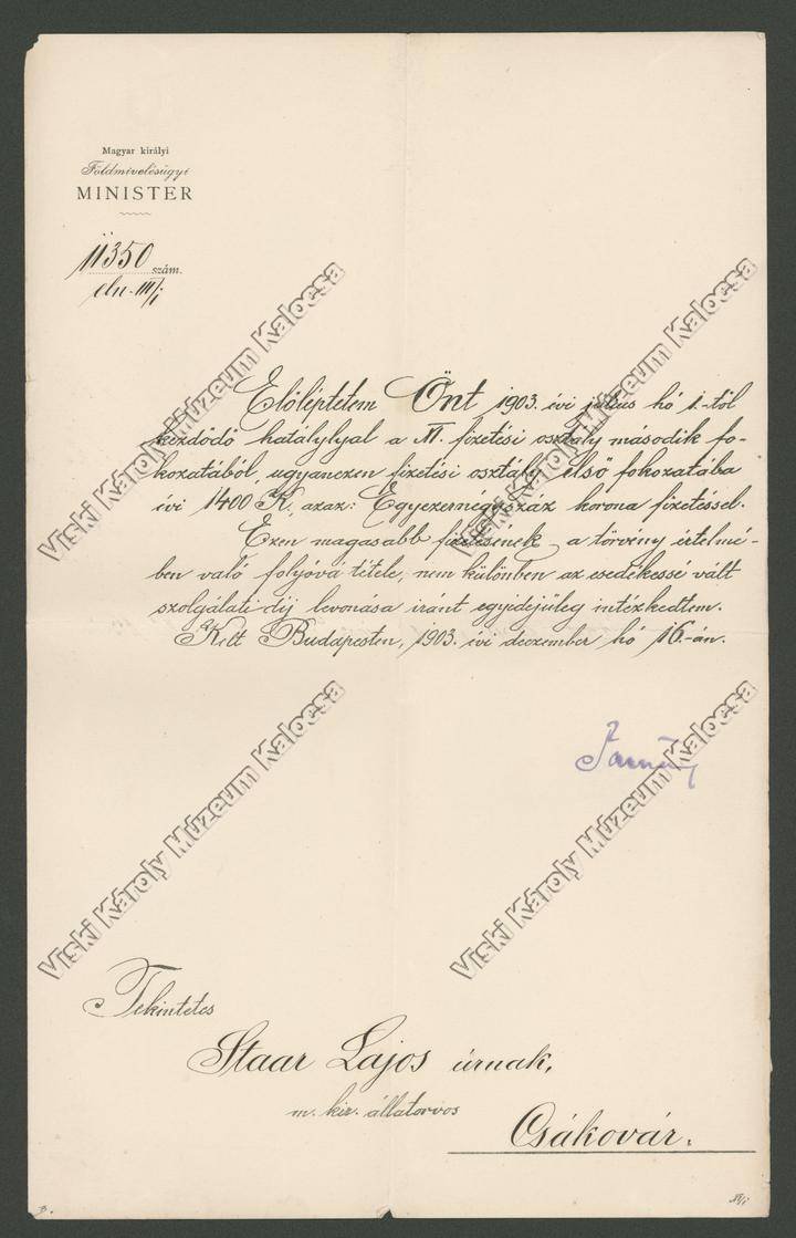Értesítő levél (Viski Károly Múzeum Kalocsa RR-F)