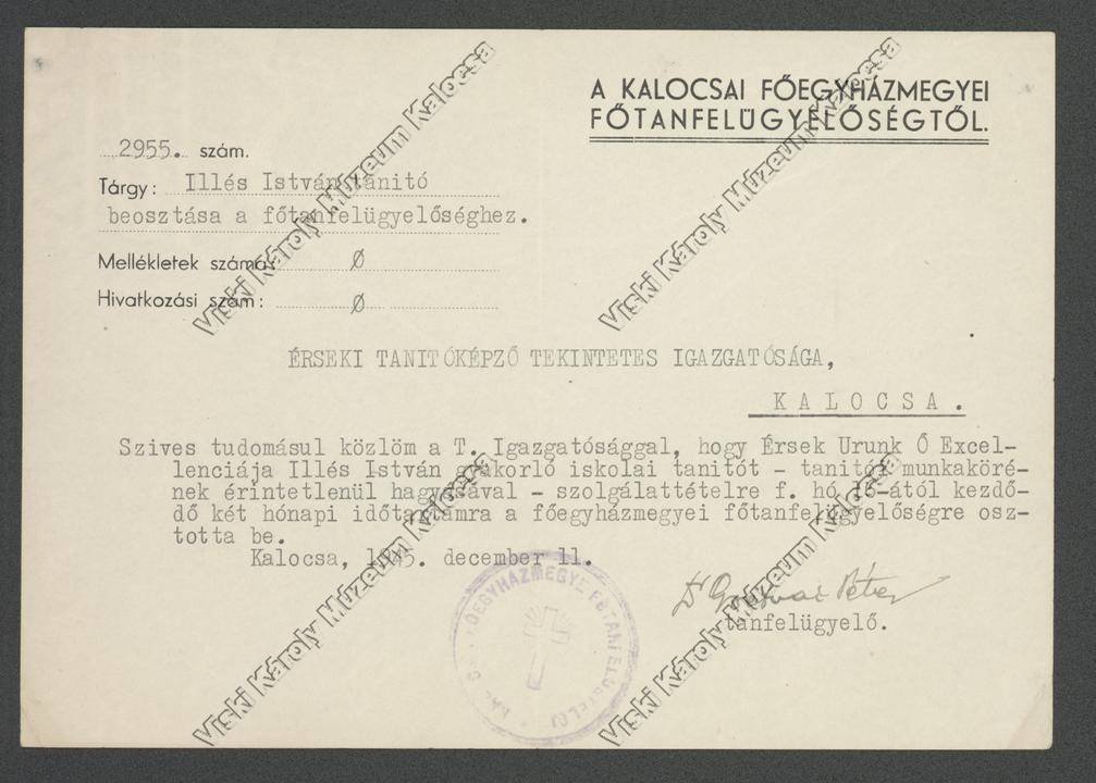 Értesítő levél (Viski Károly Múzeum Kalocsa RR-F)