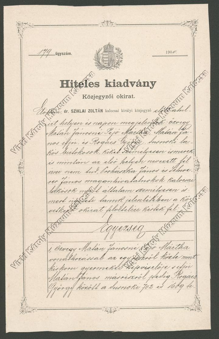 Közjegyzői okirat (Viski Károly Múzeum Kalocsa RR-F)