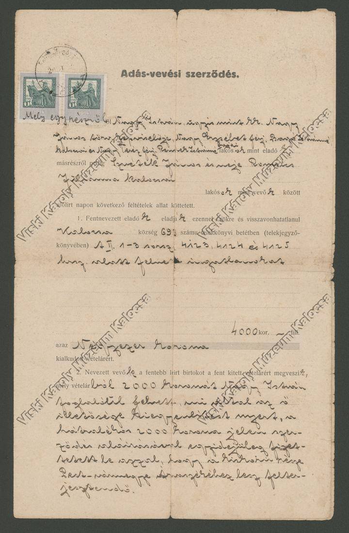 Adás-vételi szerződés (Viski Károly Múzeum Kalocsa RR-F)