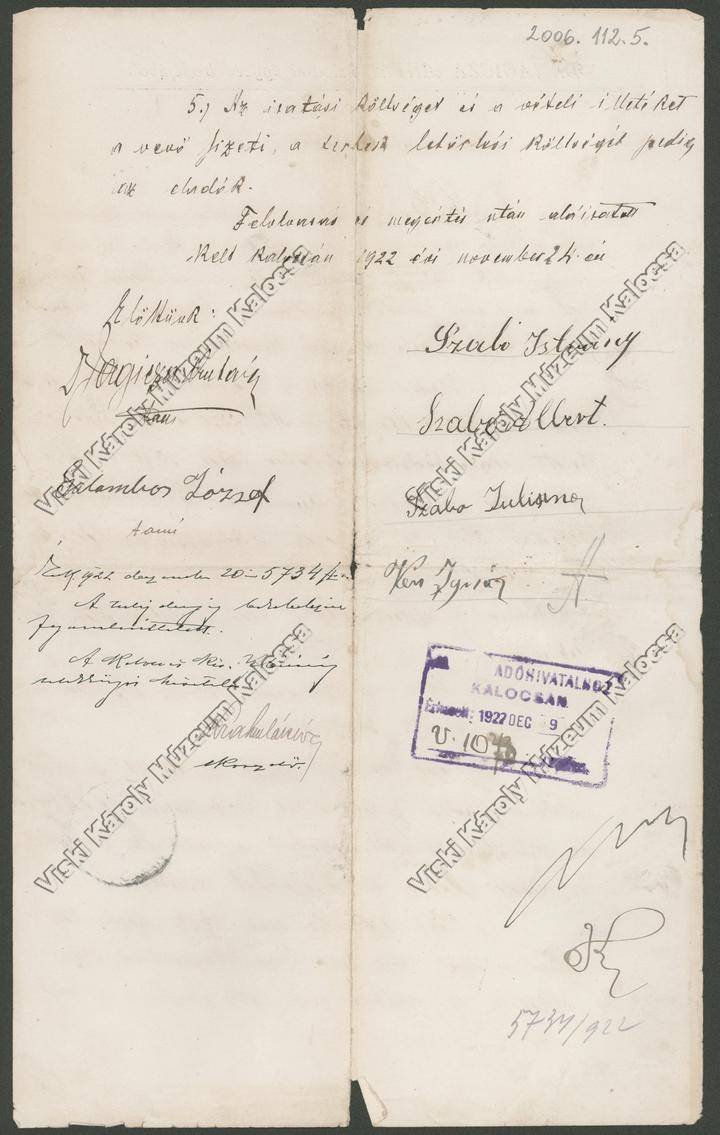 Adás-vevési szerződés (Viski Károly Múzeum Kalocsa RR-F)