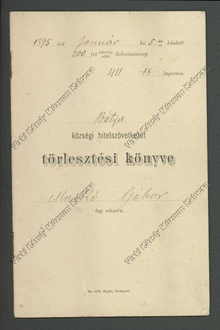 Törlesztési könyv (Viski Károly Múzeum Kalocsa RR-F)