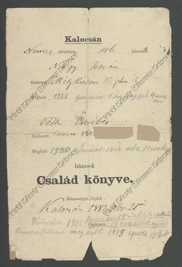 Családkönyv (Viski Károly Múzeum Kalocsa RR-F)