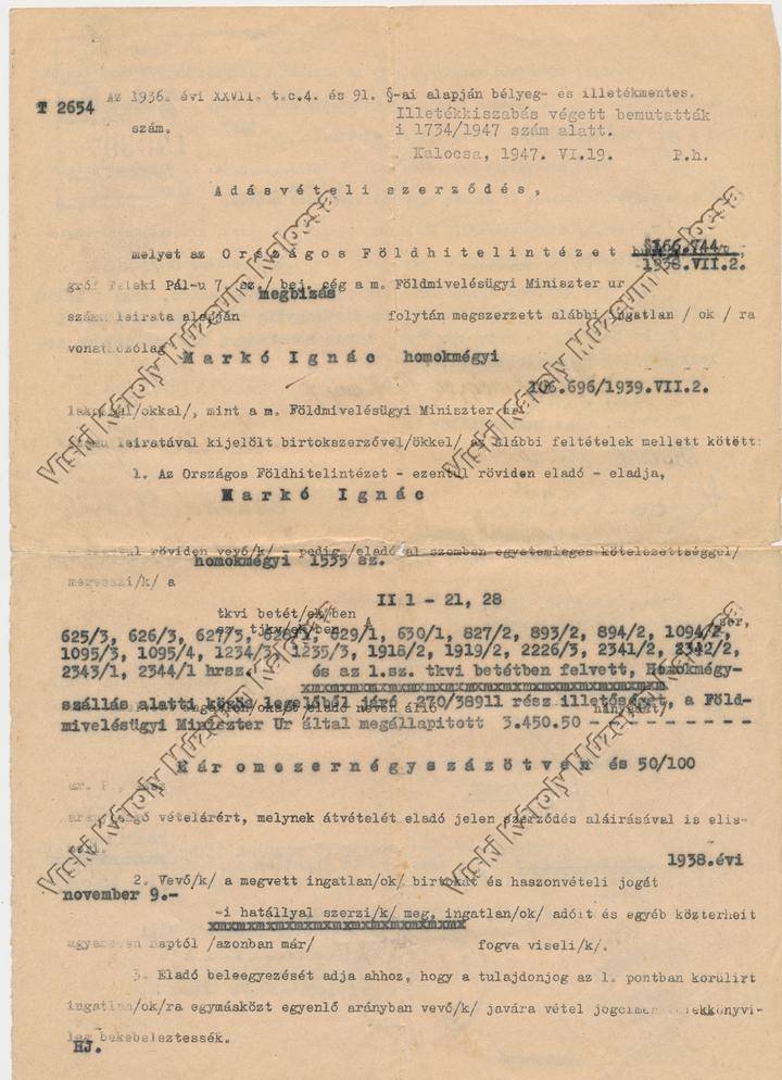 Adásvételi szerződés (Viski Károly Múzeum Kalocsa RR-F)