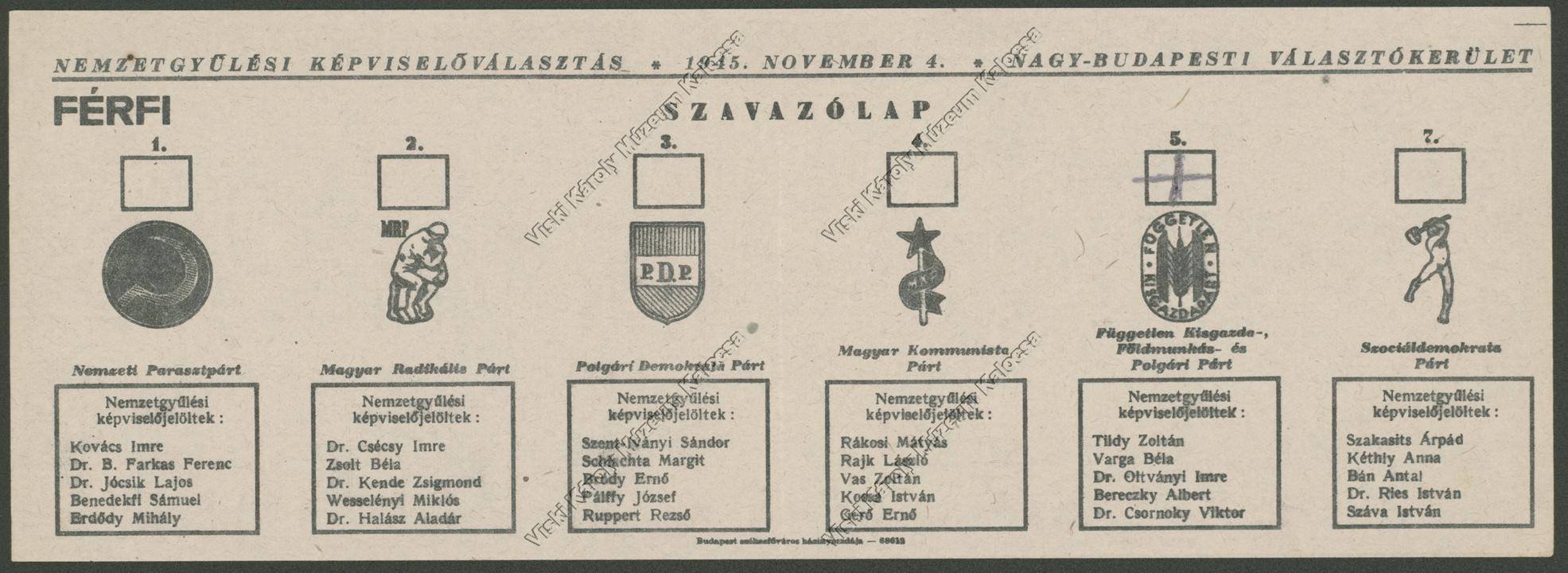 Szavazólap (Viski Károly Múzeum Kalocsa RR-F)
