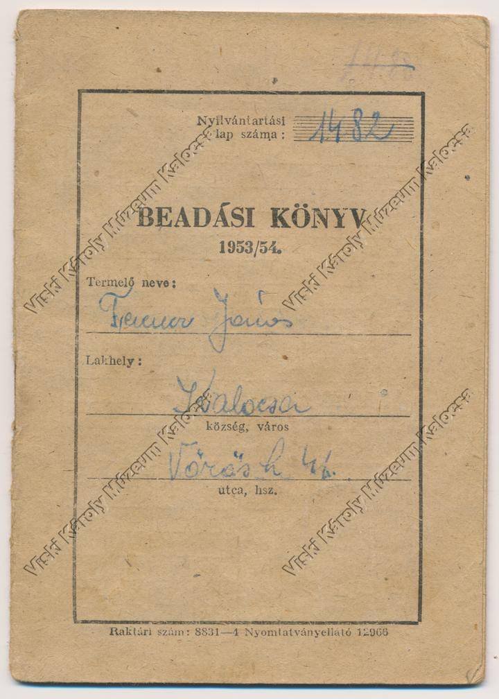 Beadási könyv (Viski Károly Múzeum Kalocsa RR-F)
