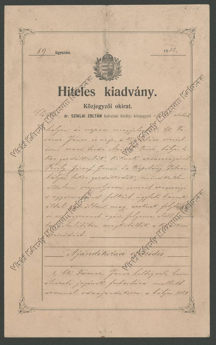 Okirat (Viski Károly Múzeum Kalocsa RR-F)