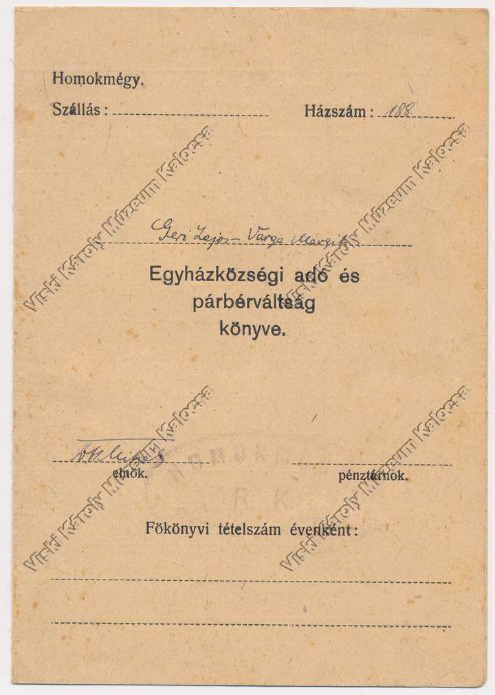 Adókönyv (Viski Károly Múzeum Kalocsa RR-F)