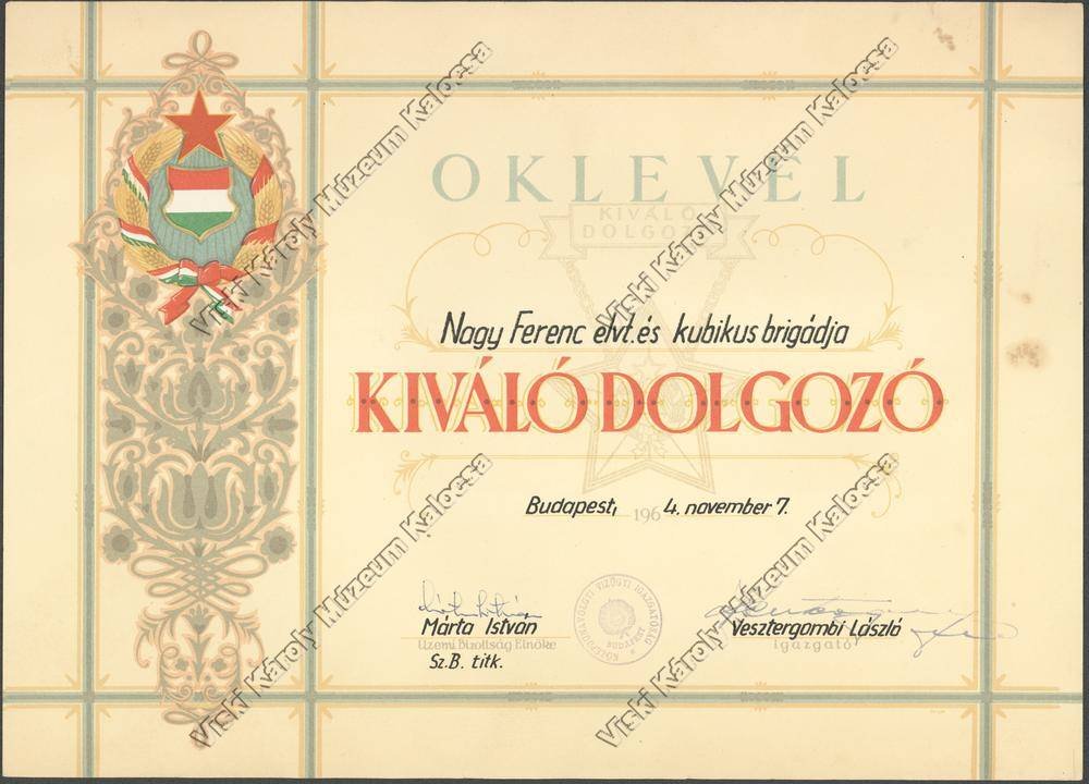 Oklevél (Viski Károly Múzeum Kalocsa RR-F)