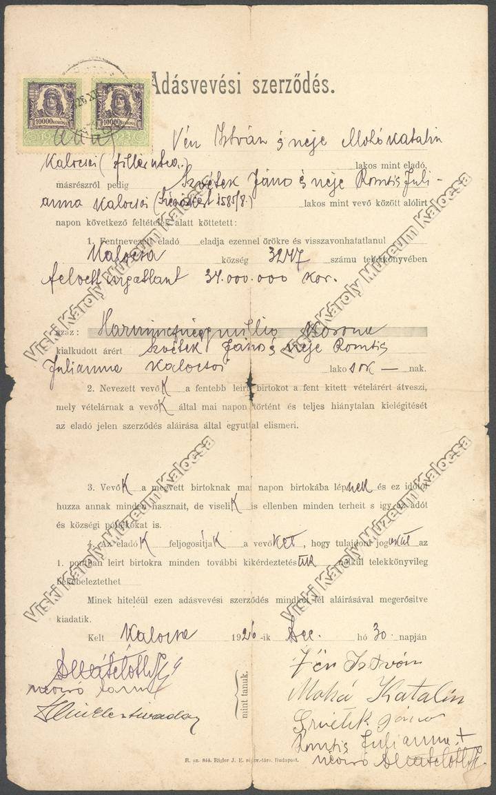 Adásvevési szerződés (Viski Károly Múzeum Kalocsa RR-F)