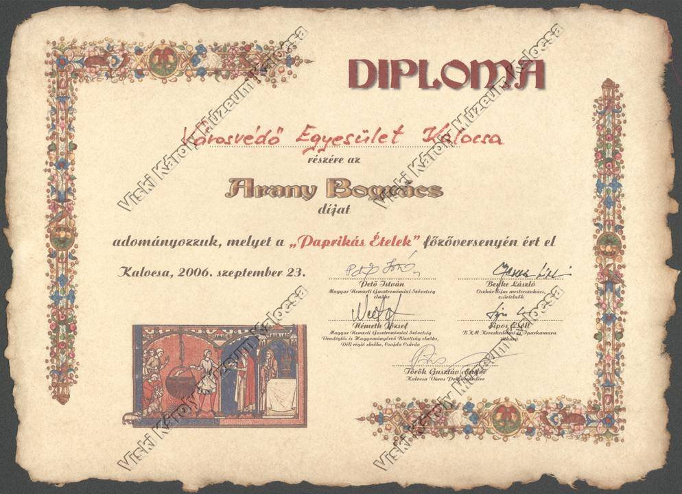 Diploma (Viski Károly Múzeum Kalocsa RR-F)