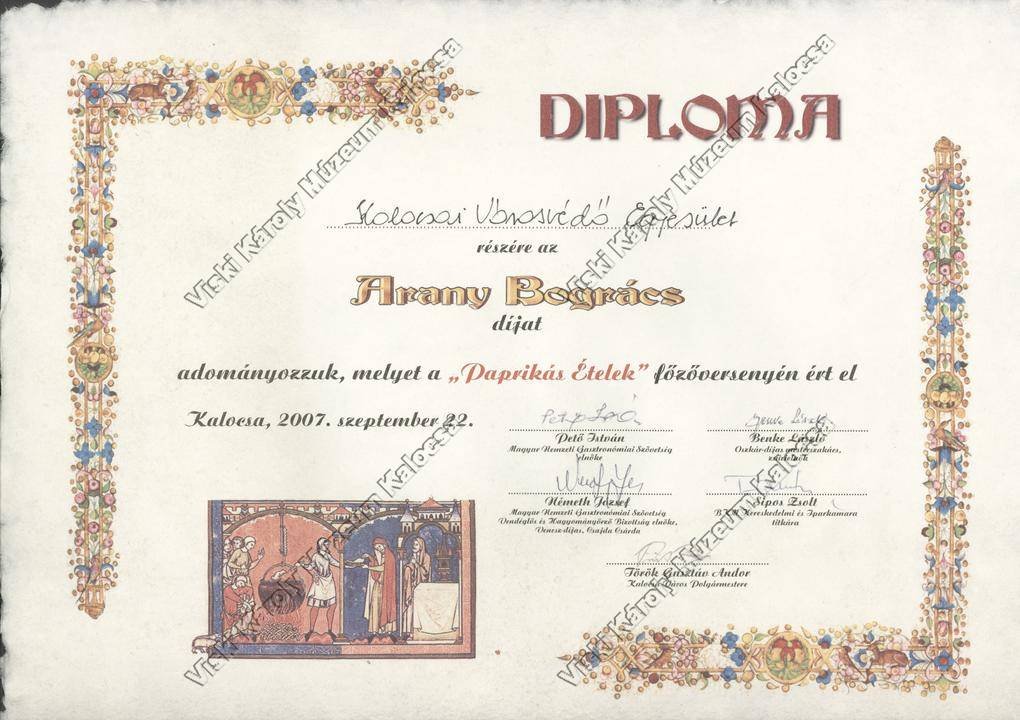 Diploma (Viski Károly Múzeum Kalocsa RR-F)