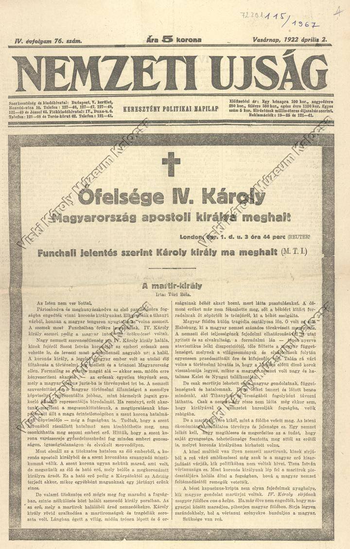 Újság, Nemzeti Újság (Viski Károly Múzeum Kalocsa RR-F)