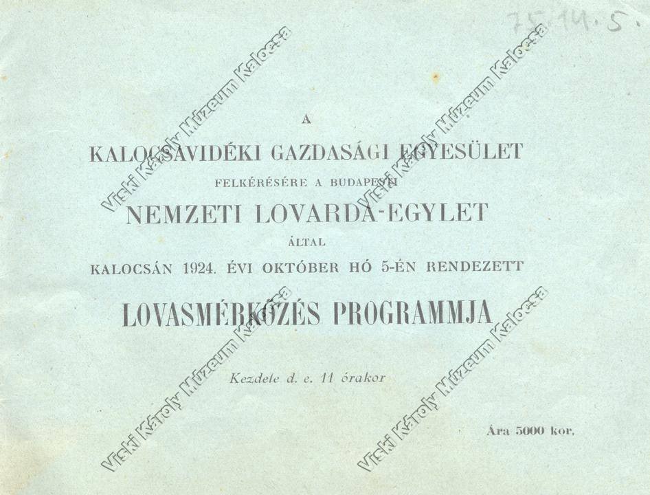 Program (Viski Károly Múzeum Kalocsa RR-F)