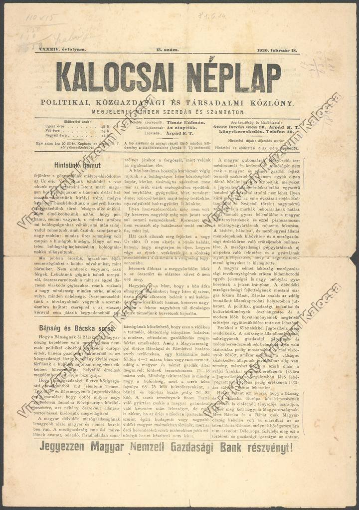 Újság (Viski Károly Múzeum Kalocsa RR-F)