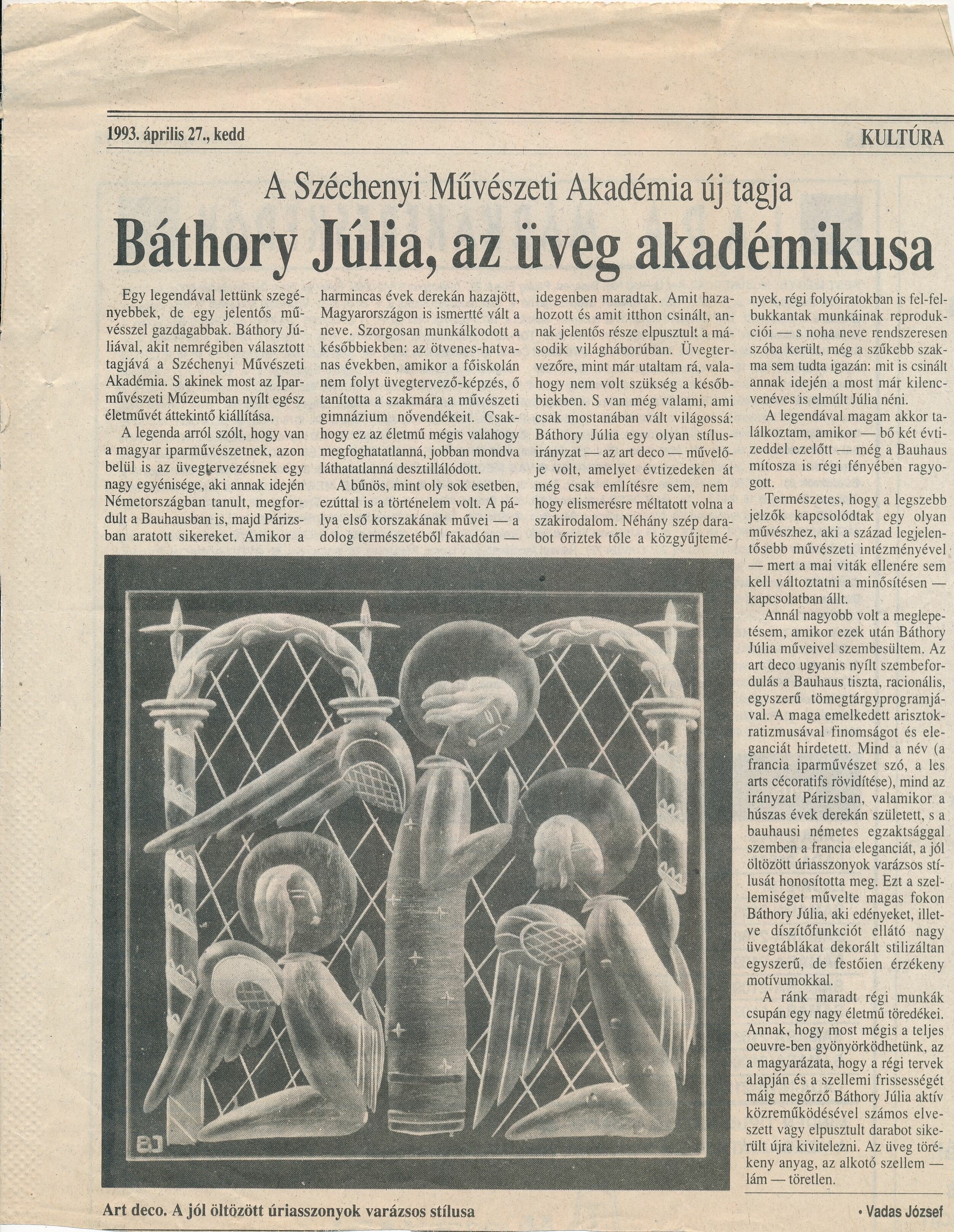 Báthory Júlia Magyar Hírlap cikk 1993. április (Design DigiTár – Iparművészeti archívum CC BY-NC-SA)