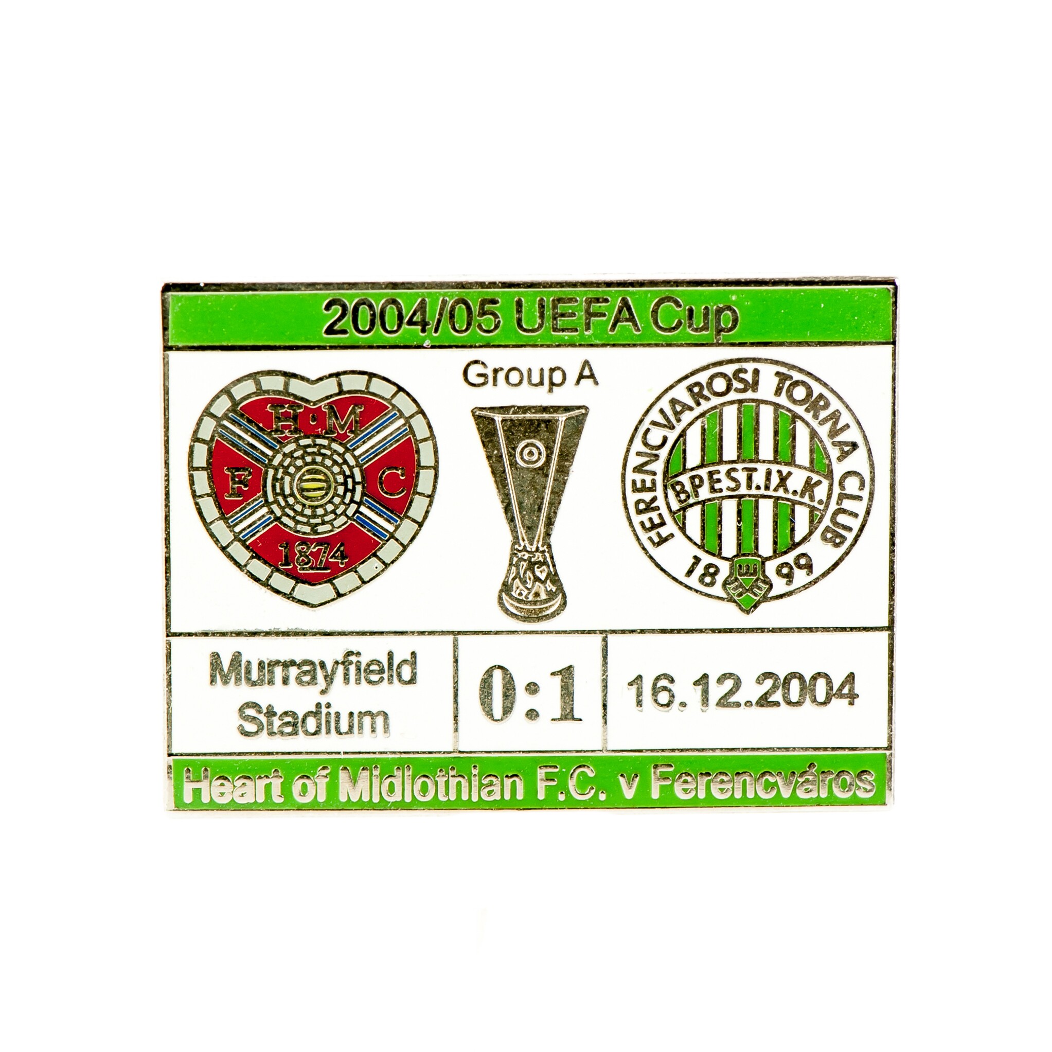 UEFA-kupa 2004/2005, Heart of Midlothian FC–FTC kitűző (Fradi Múzeum CC BY-NC-SA)