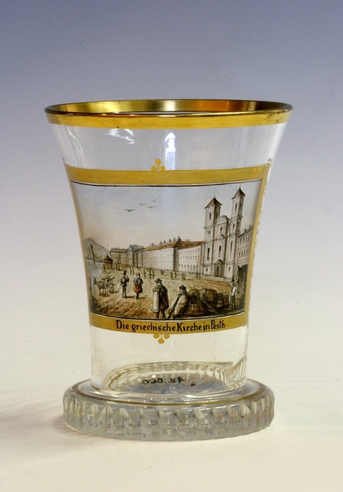 Pohár, talpas, városképes, üveg (Budapesti Történeti Múzeum CC BY-NC-SA)