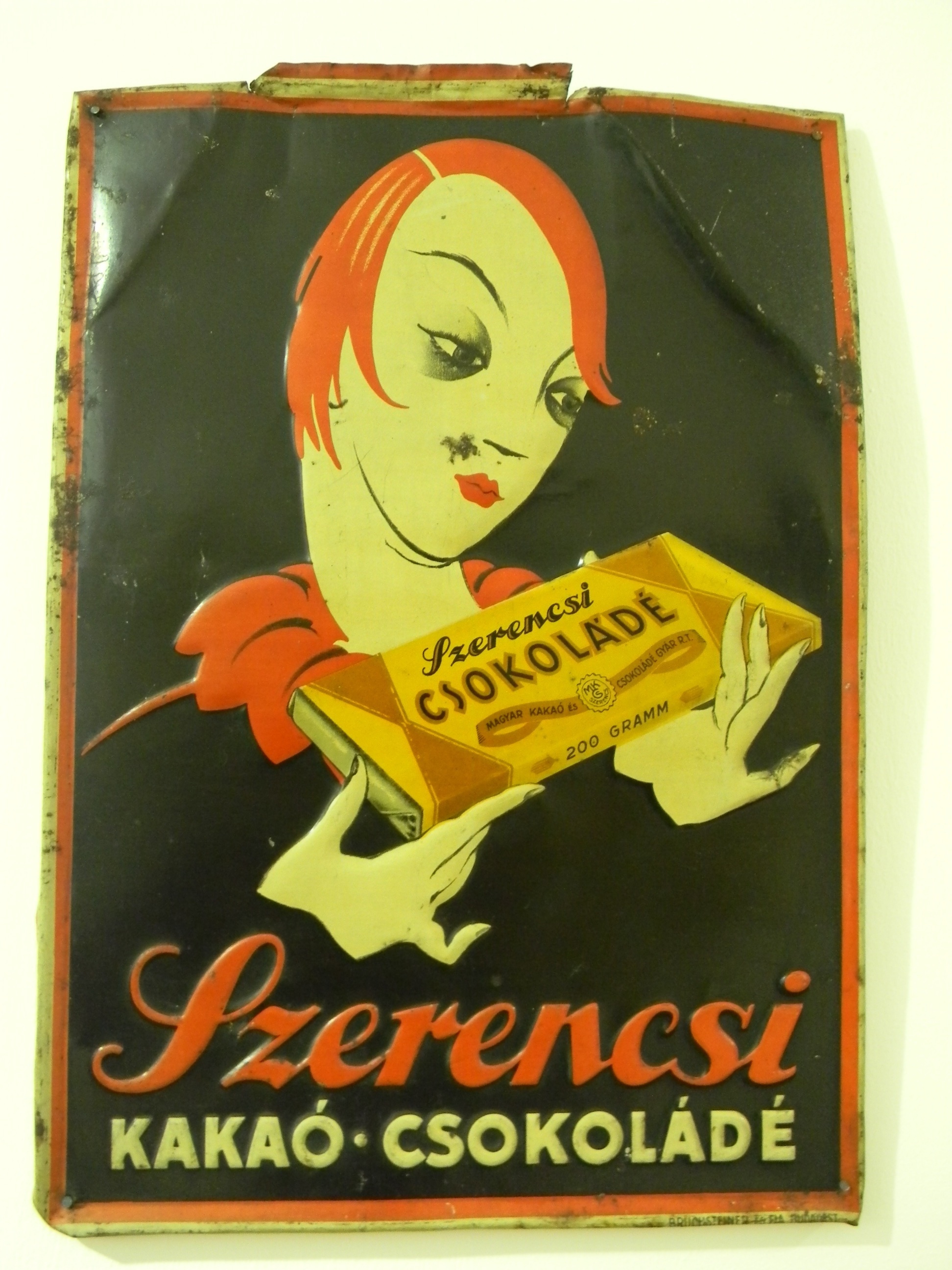 Szerencsi csokoládé, kakaó reklámtáblája (Magyar Kereskedelmi és Vendéglátóipari Múzeum CC BY-NC-SA)