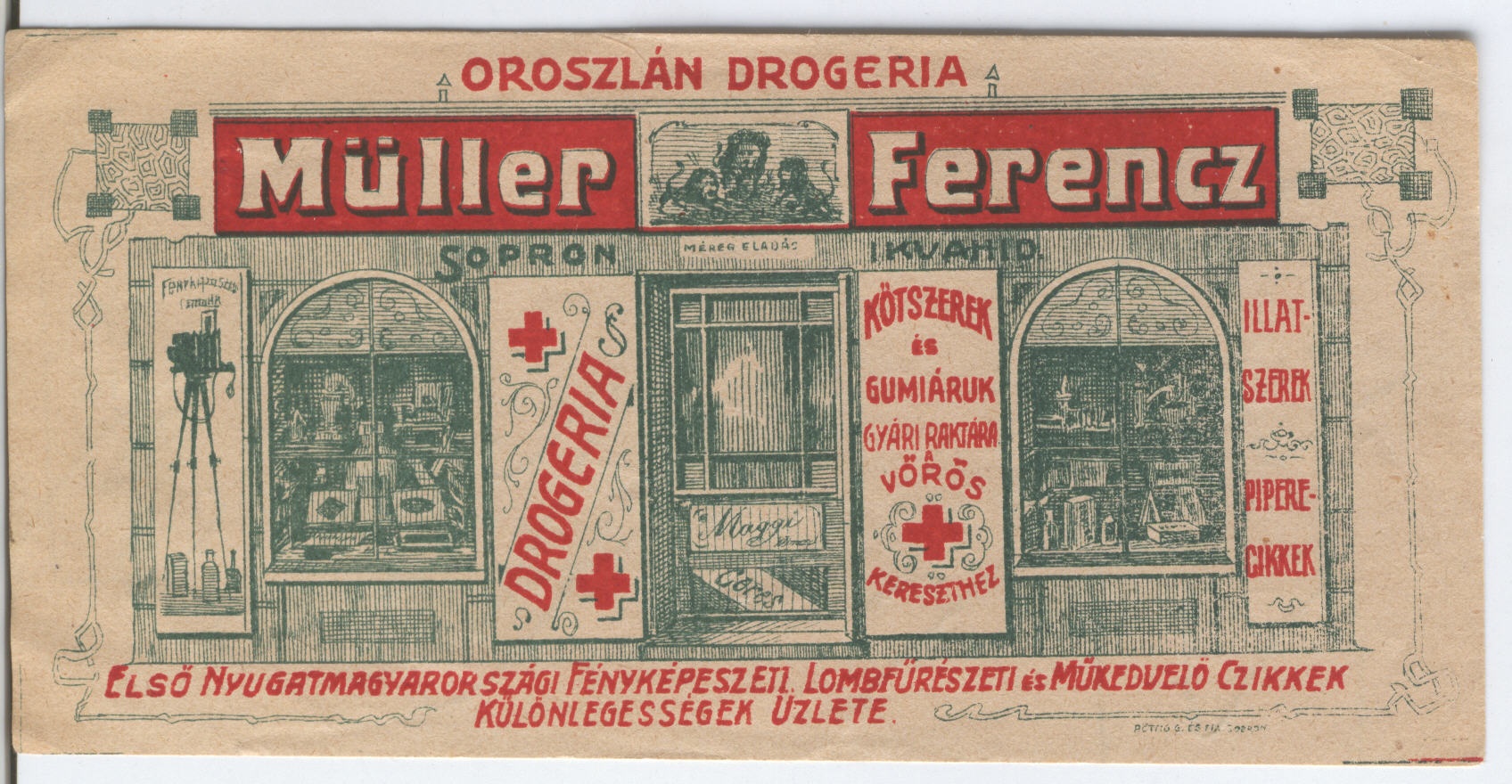 Oroszlán Drogéria Müller Ferencz (Magyar Kereskedelmi és Vendéglátóipari Múzeum CC BY-NC-SA)