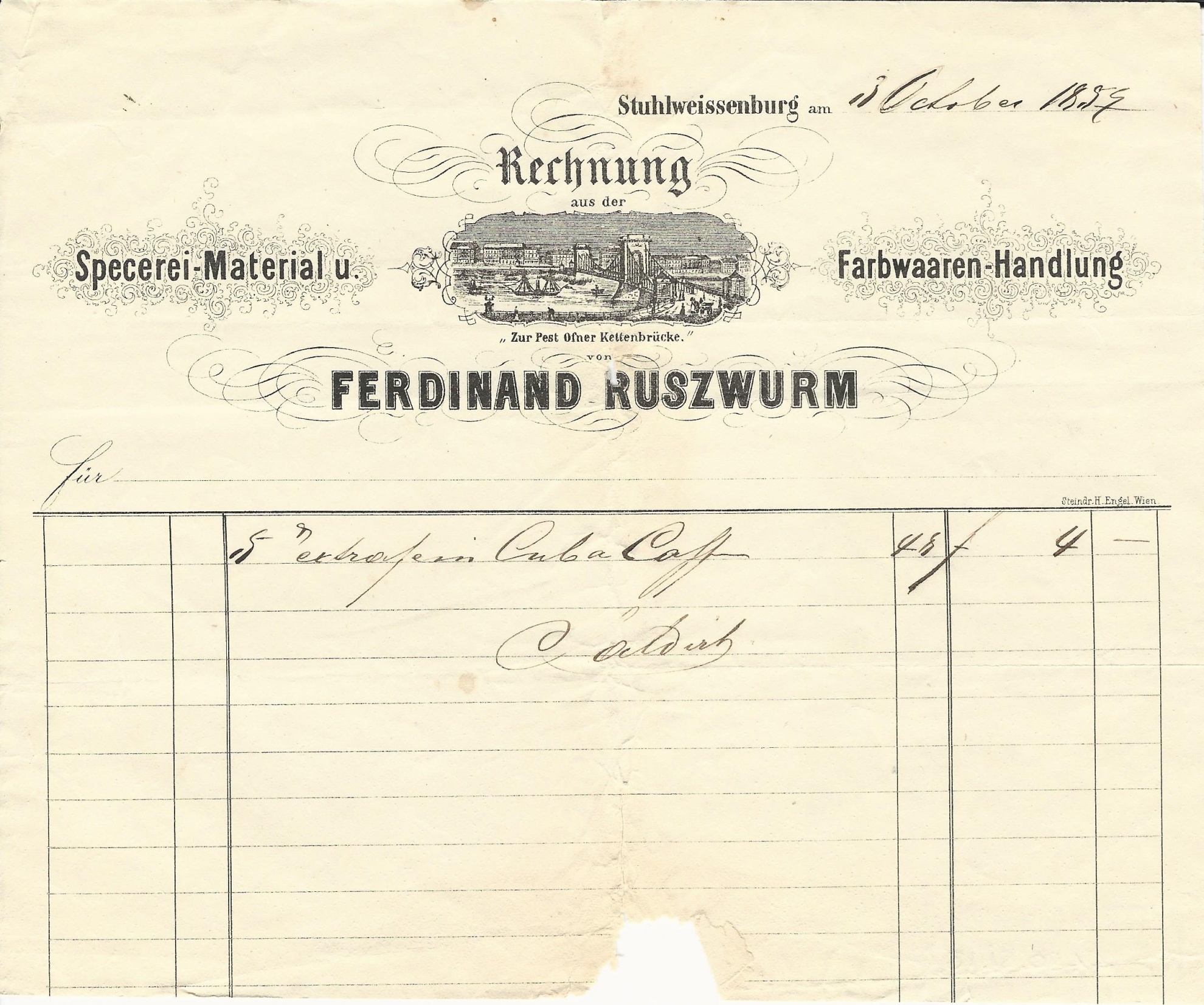 Ruszwurm Ferdinánd számla (Magyar Kereskedelmi és Vendéglátóipari Múzeum CC BY-NC-SA)