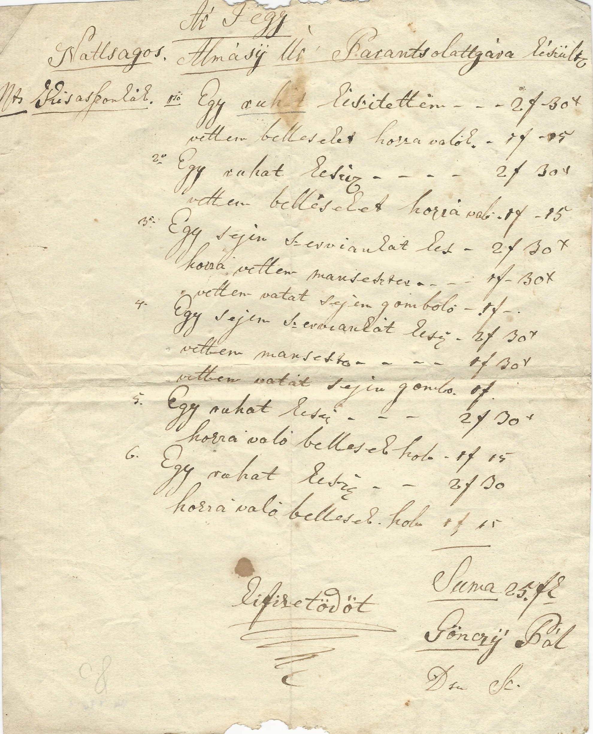 Gönczy Pál számla (Magyar Kereskedelmi és Vendéglátóipari Múzeum CC BY-NC-SA)